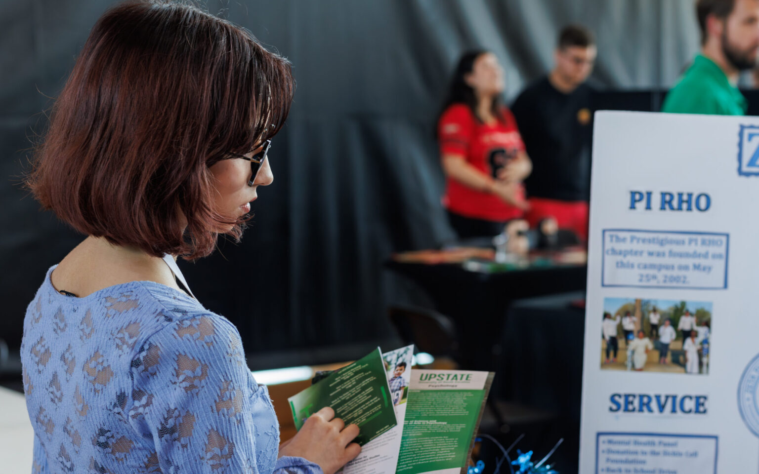 A student reading materials.
